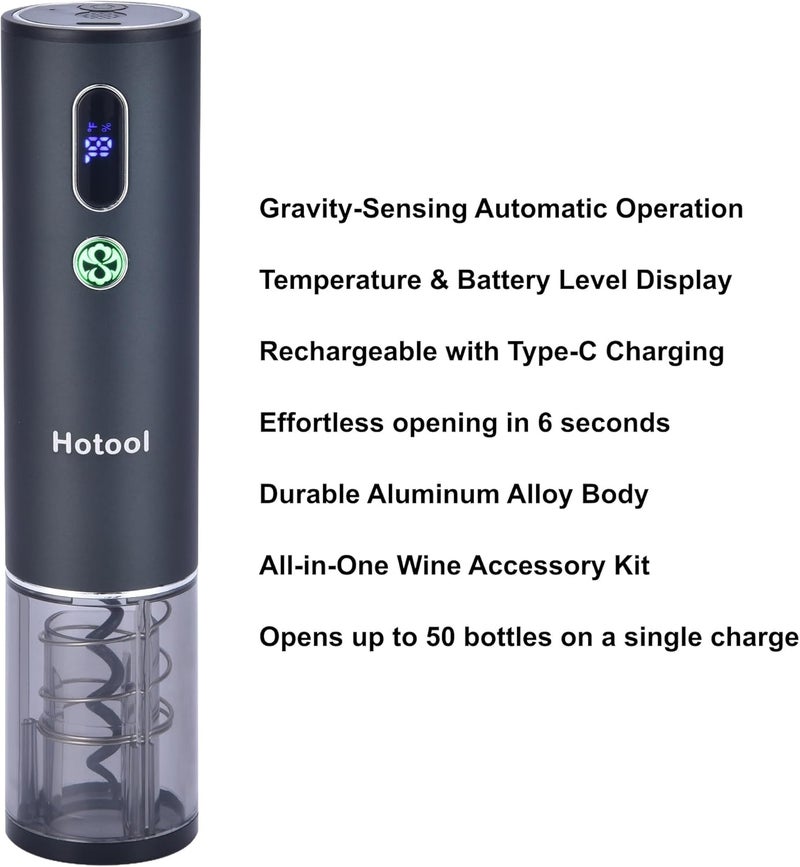 HOWTOOL Electric Wine Opener Gift Set -USB Rechargeable Wine Bottle Opener with Foil Cutter, Wine Aerator, Wine Stoppers -Automatic Corkscrew Wine Opener for Easy Cork Removal - Image 5